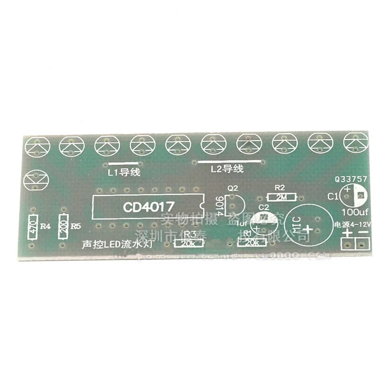 Kit de luz LED de agua corriente activada por voz CD4017, control de luz de color, divertido, producción electrónica, piezas de entrenamiento para enseñanza DIY