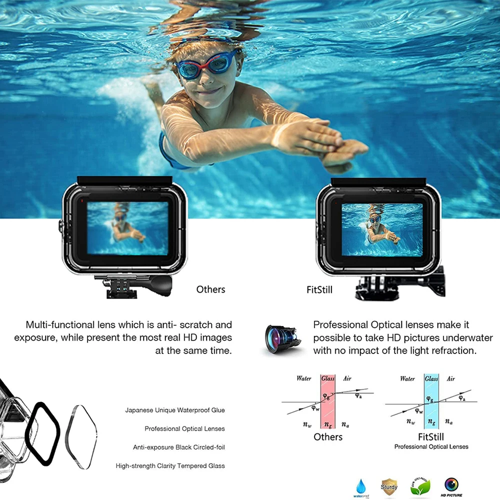 For GoPro 8 Waterproof Case With Filter Waterproof Black Dive Case for Go Pro8 60M Housing Underwater Action Camera Accessories