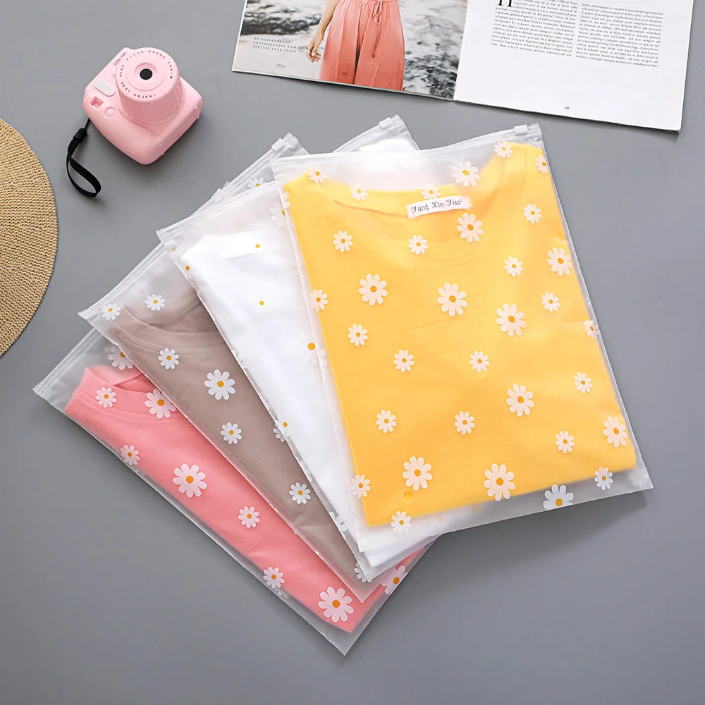 5/20PCS Daisy Ziplock Storage Bags for Clothes Frosted Zipper Poly Bags for Travel Packaging Sweaters Hoodies Sewing Projects