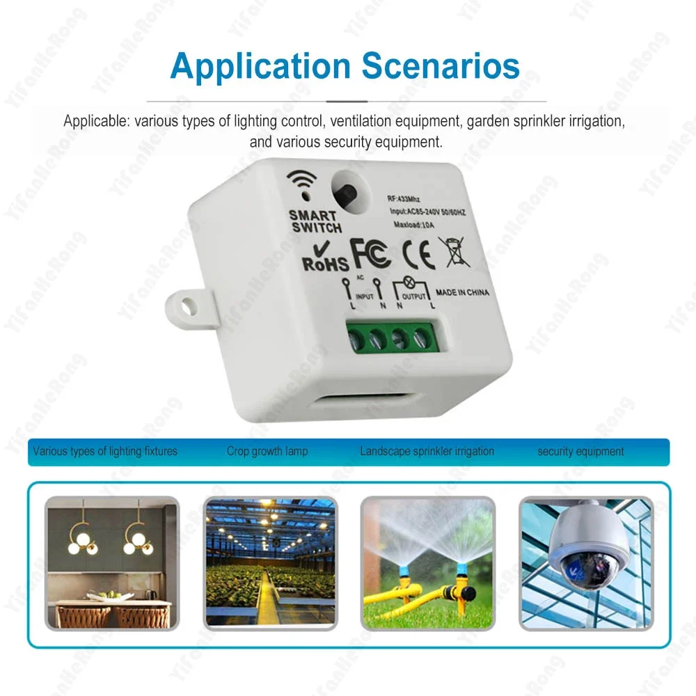 433 ميجا هرتز العالمي لاسلكي للتحكم عن بعد التبديل 110 فولت 220 فولت 10A التتابع استقبال صغير التحكم عن بعد للمنزل مصباح ليد مصباح #2