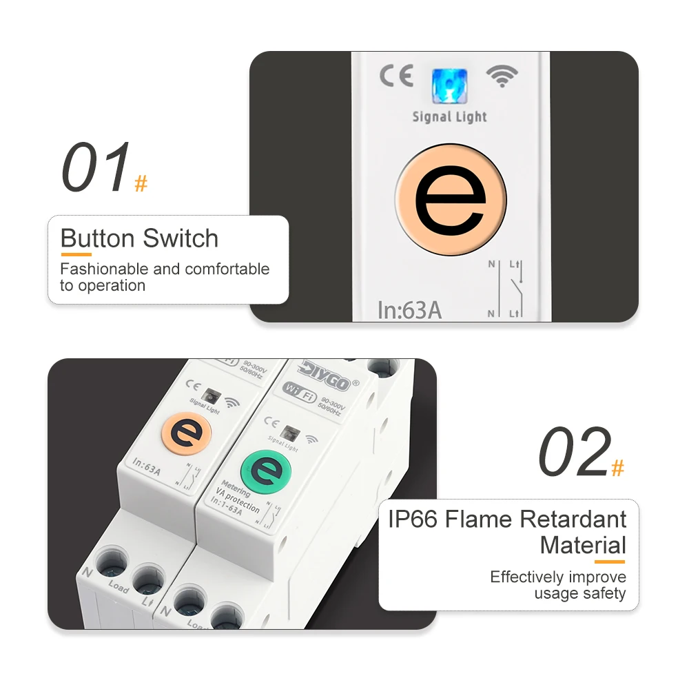 eWeLink DGB-63E Smart Circuit Breaker 1P+N WiFi Remote Voice Control Home Metering Voltage Current Protector Timer Relay Switch