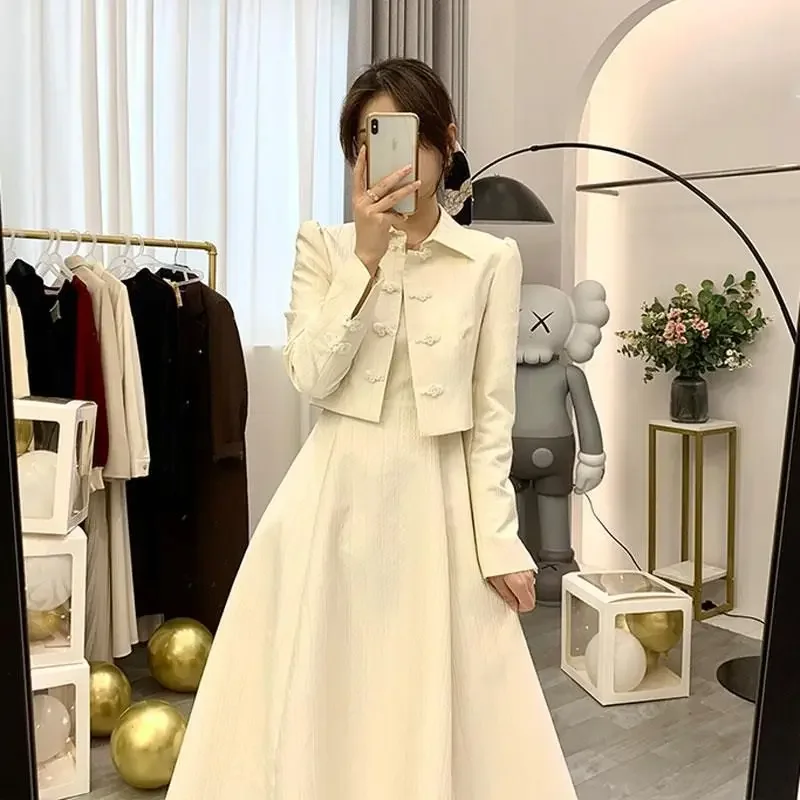 Insozkdg Women Dresses Set 2023 New Elegant Office Lady Formal Two Piece Skirt Suit Female Casual Long Sleeve Jacket with