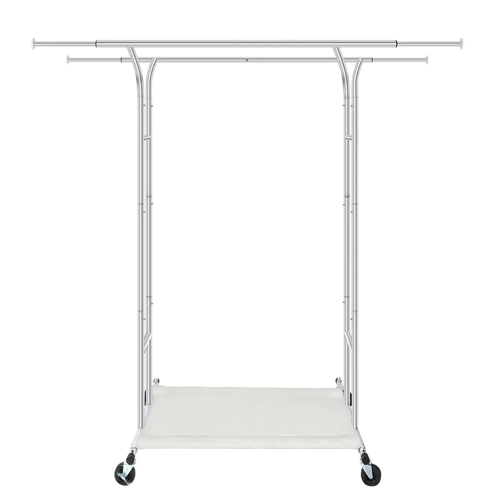 Plated Silver Heavy Duty Standard Storage Items Horizontal Horizontal Parallel Double Pole Metal Bearing Clothing Rack