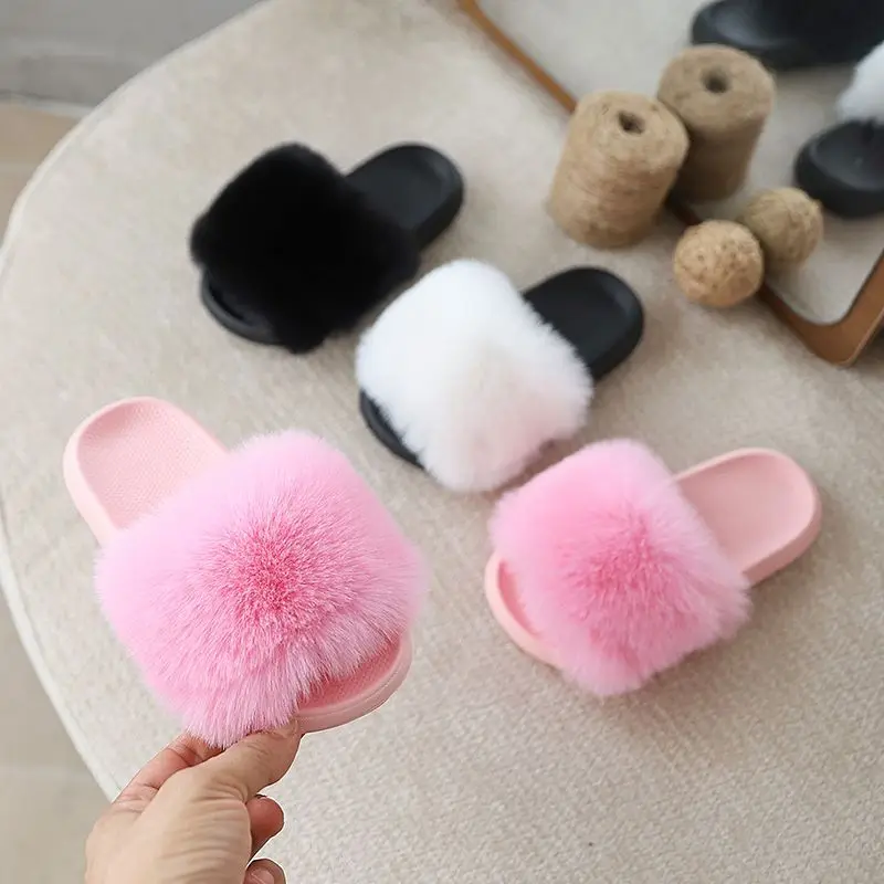 

New Arrival Children Slipper Winter Warm Slides Sheepskin Sliders Girl's Real Wool Fur Slippers Home Indoor Winter Shoes