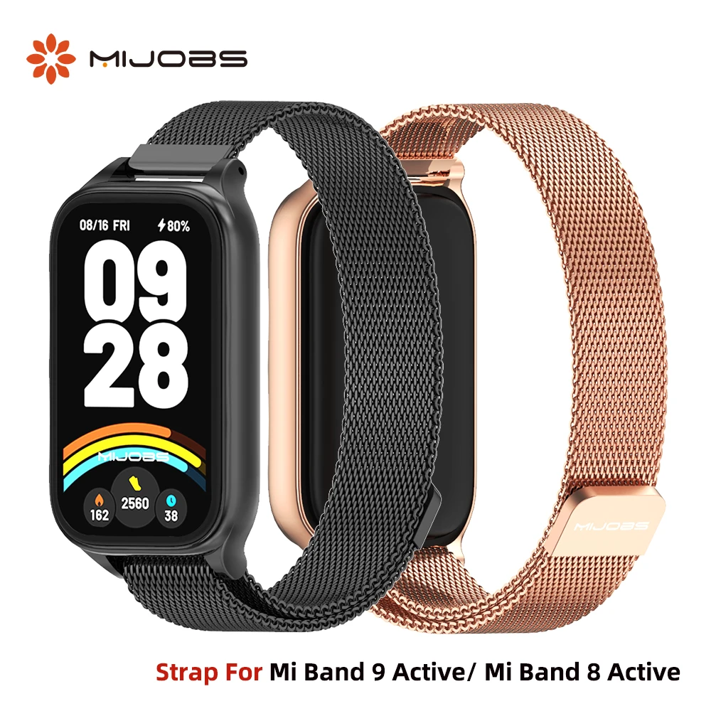 حزام لـ Mi Band 9 سوار معصم نشط لـ Mi Band 8 Active سوار ساعة معدني من الفولاذ المقاوم للصدأ لاستبدال Redmi Band 2