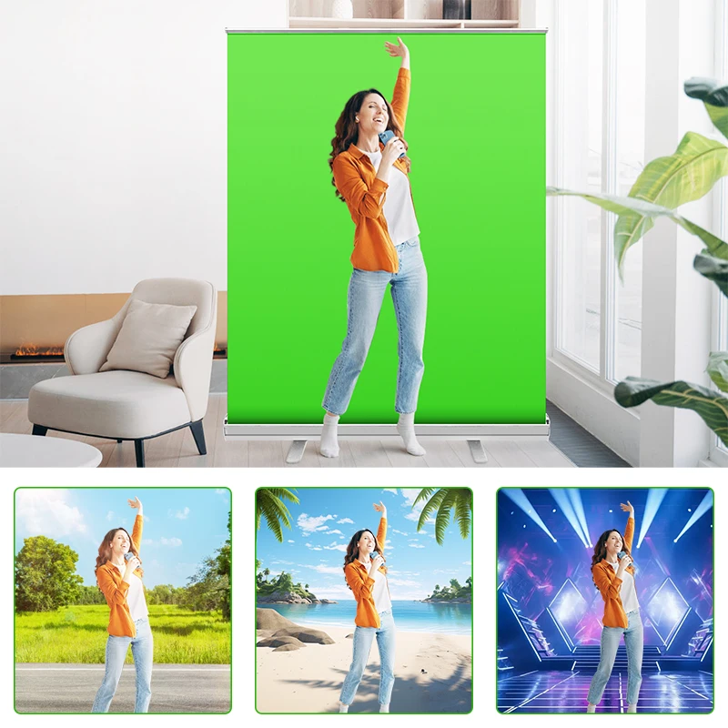 110x200cm Backdrop Chroma Key Silver Base Wrinkle-Resistant Fabric Background Removal Green Screen With Carry Bag For Instagram