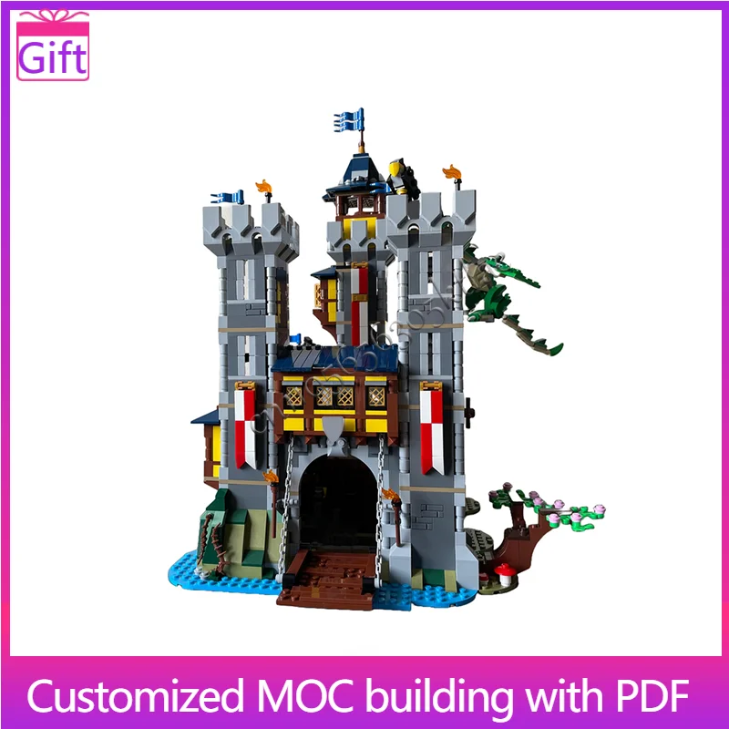2406 PCS Moc Medieval Knight Castle Model Building Blocks Creator Inspired DIY Sets Assembly Bricks Toys for Kids Birthday Gifts
