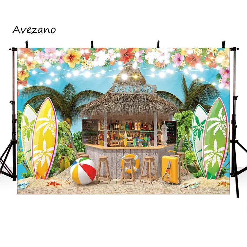 Avezano Summer Tropical Beach Backdrop Hawaiian Aloha Party Seaside Camping Surfboard Ocean Palm Photography Background