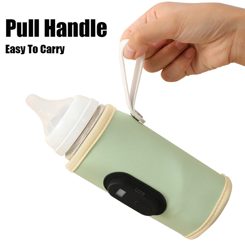 เครื่องอุ่นขวดนมแบบพกพาสําหรับนมแม่จอแสดงผลอุณหภูมิอัจฉริยะขวดนมเครื่องทําความร้อน USB PU กระเป๋าความร้อนสําหรับรถเข็นเด็กเดินทาง