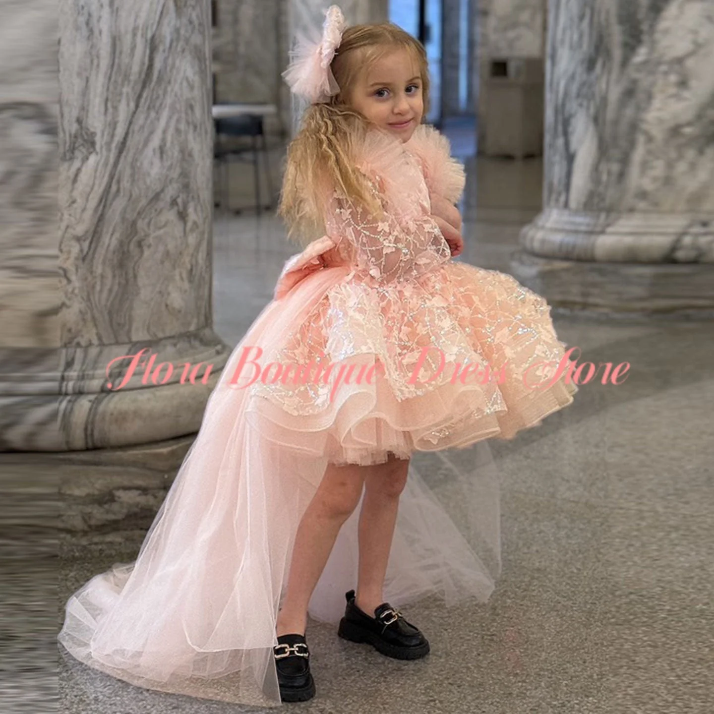 Lovely Flower Girl Dress Birthday Princess Dresses Children Glitter Tulle Costume Pageant Piano Performance Outfit Kids Custom