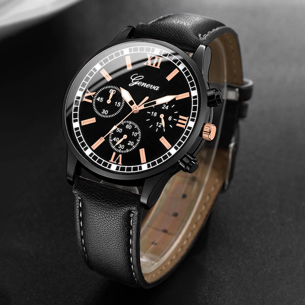 4 قطعة/المجموعة أزياء الرجال كوارتز ساعة أساور مجموعة عارضة حلقة من جلد الذكور الأعمال الساعات Relogio Masculino (بدون صندوق)