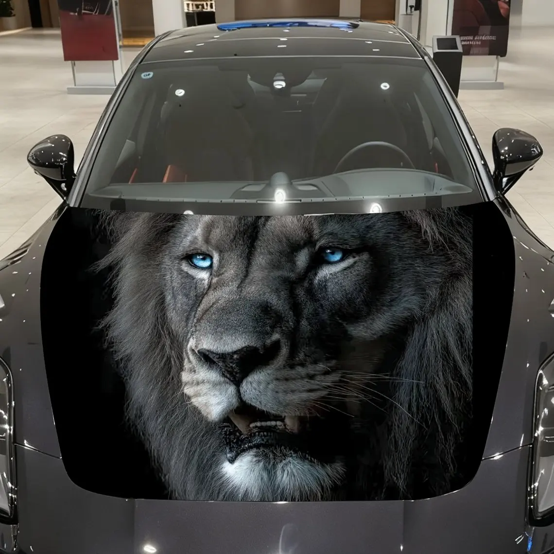 

Blue Eyed Male Lion Pattern Car Hood Stickers, Decorative Car Packaging Paper, Bold Designs, Halloween Decorations, Car Parts Ac
