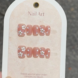 10pcs Mini Flower Fake Nails Short Square Press on Nails Glitter Cat Eye False Nails Full Cover Sweet Cute Manicure Nail Art Tip