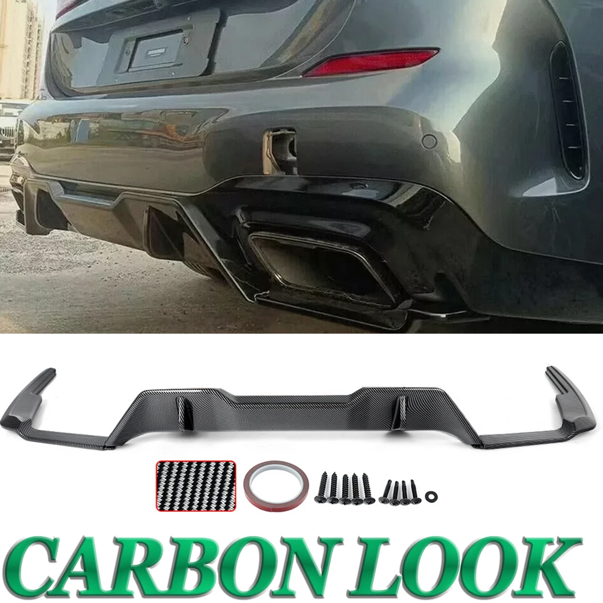 Carbon Fiber Look Rear Diffuser Bumper Lip for BMW F44 M Sport 2 Series 228i M235i 2020+  Diffusor Rear Lip Diffusor Body Kit