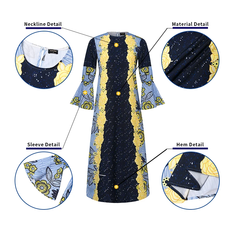 Plus Size VONDA Bohemian Vestidos Women Casual Flared Long Sleeve Maxi Dress Round Neck Loose Print Sundress Ruffles Long Robes image 4