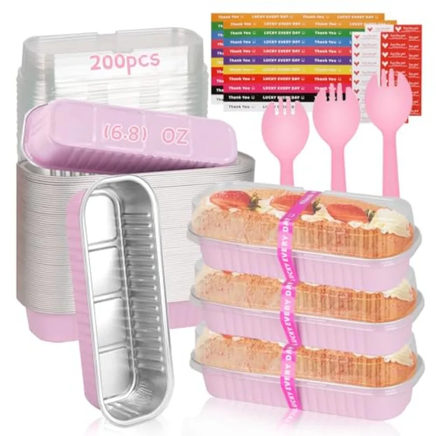 

Mini Loaf Pans Mini Cake Pans with Lids and Spoons Sealing Sticker, 6.8oz Rectangle Aluminum Foil Baking Pans Disposable Loaf C