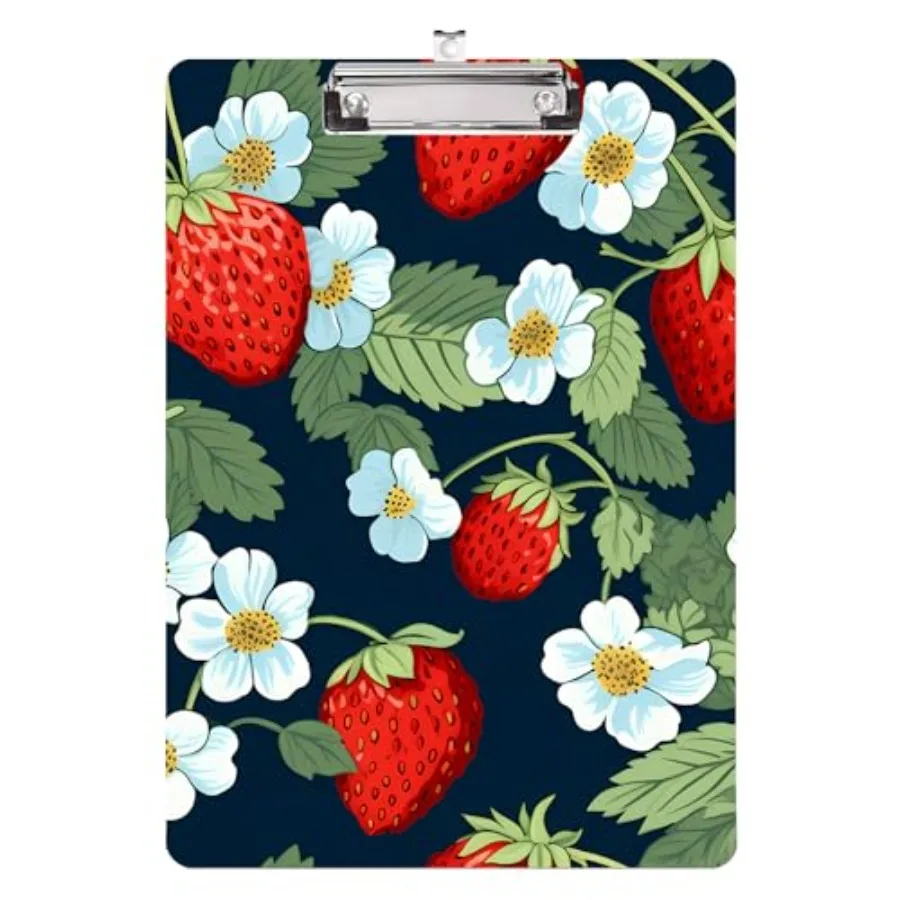 

Strawberry Clipboard, Decorative Floral Acrylic Clipboard with Low Profile Metal Clip for Office, School, Teachers, Students St