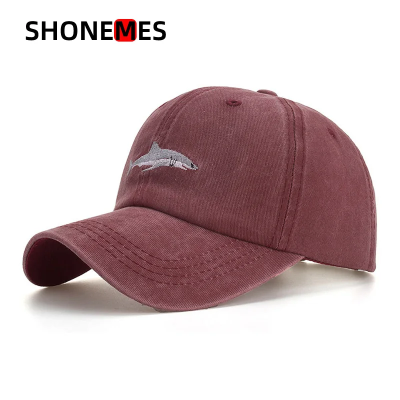 

ShoneMes Embroidery Shark Baseball Cap Sports Snapback Caps Strap Back Outdoor Adjustable Hats for Men Women