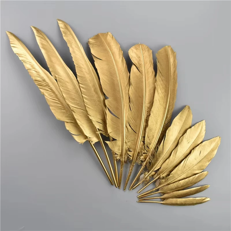 10Pcs Goose Feathers Gold Turkey Feathers Golden Duck Plumes Handmade Craft Accessories Wedding Party Decorations