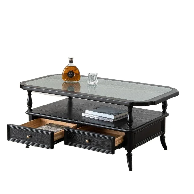 

American solid wood retro TV cabinet coffee table combination light luxury simple storage oak