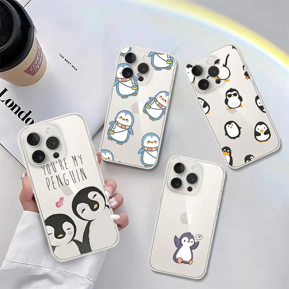 Niedliche schöne Pinguin-Telefonhülle, luxuriöse weiche transparente Hülle für iPhone 17, 16, 15, 14, 13, 12, 11, Pro Max, Mini-Stoßstangen-Abdeckung