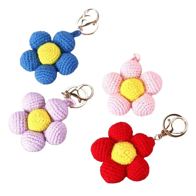 1 Stück, hübscher, handgefertigter Schlüsselanhänger mit gehäkelter Blume, kreativer, geflochtener Blumenanhänger, künstliche Pflanze, Geschenk. – Detail 5