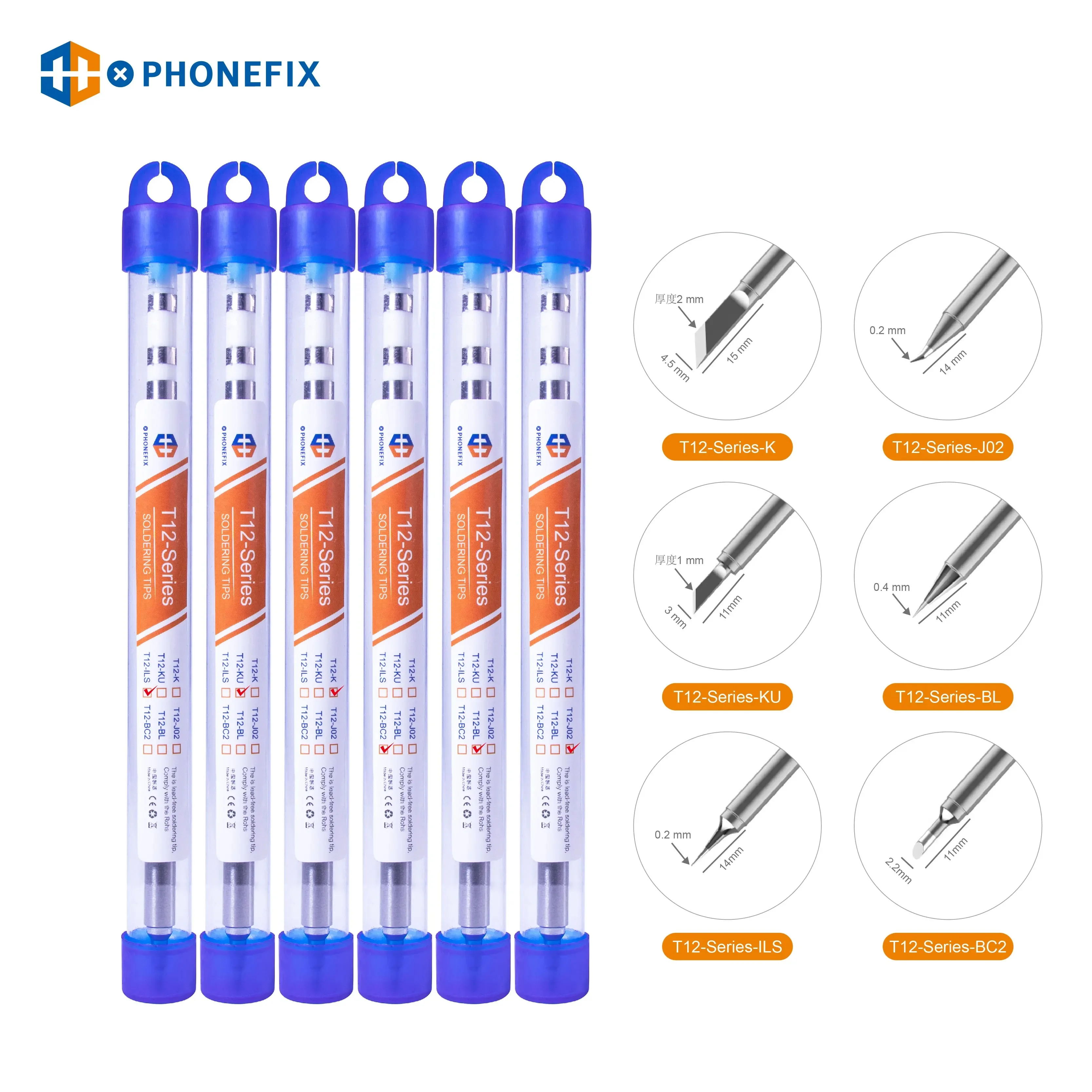 6pcs T12 Soldering Iron Tips T12-K KU BC2 BL ILS JL02 Replace Heater Welding Head For Hakko fx951 Universal T12 Welding Station