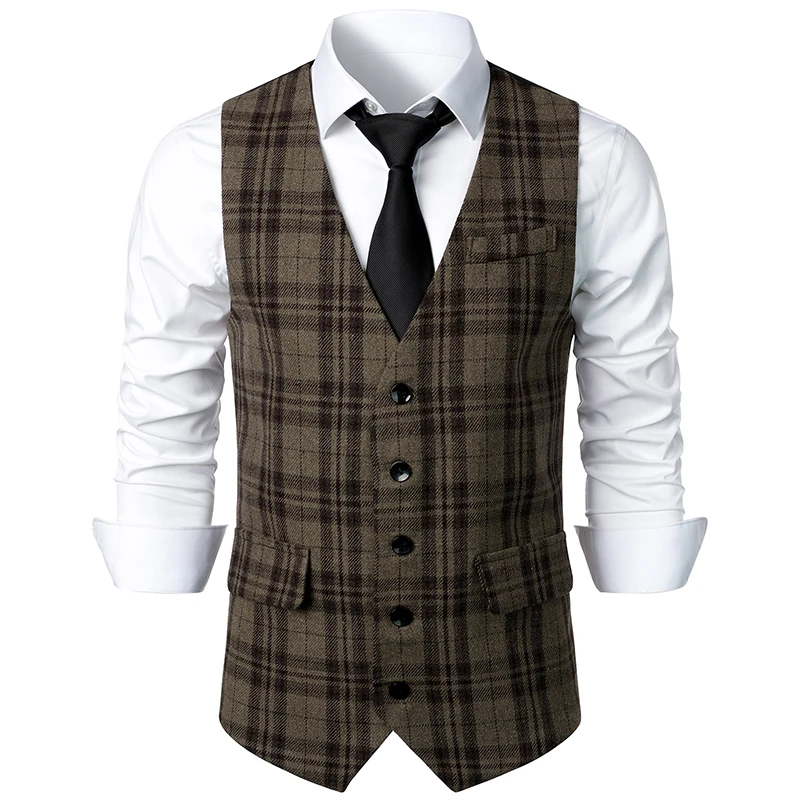 Colete masculino formal, colete com decote em v Tweed Herringbone, vestido de negócios, coletes de casamento