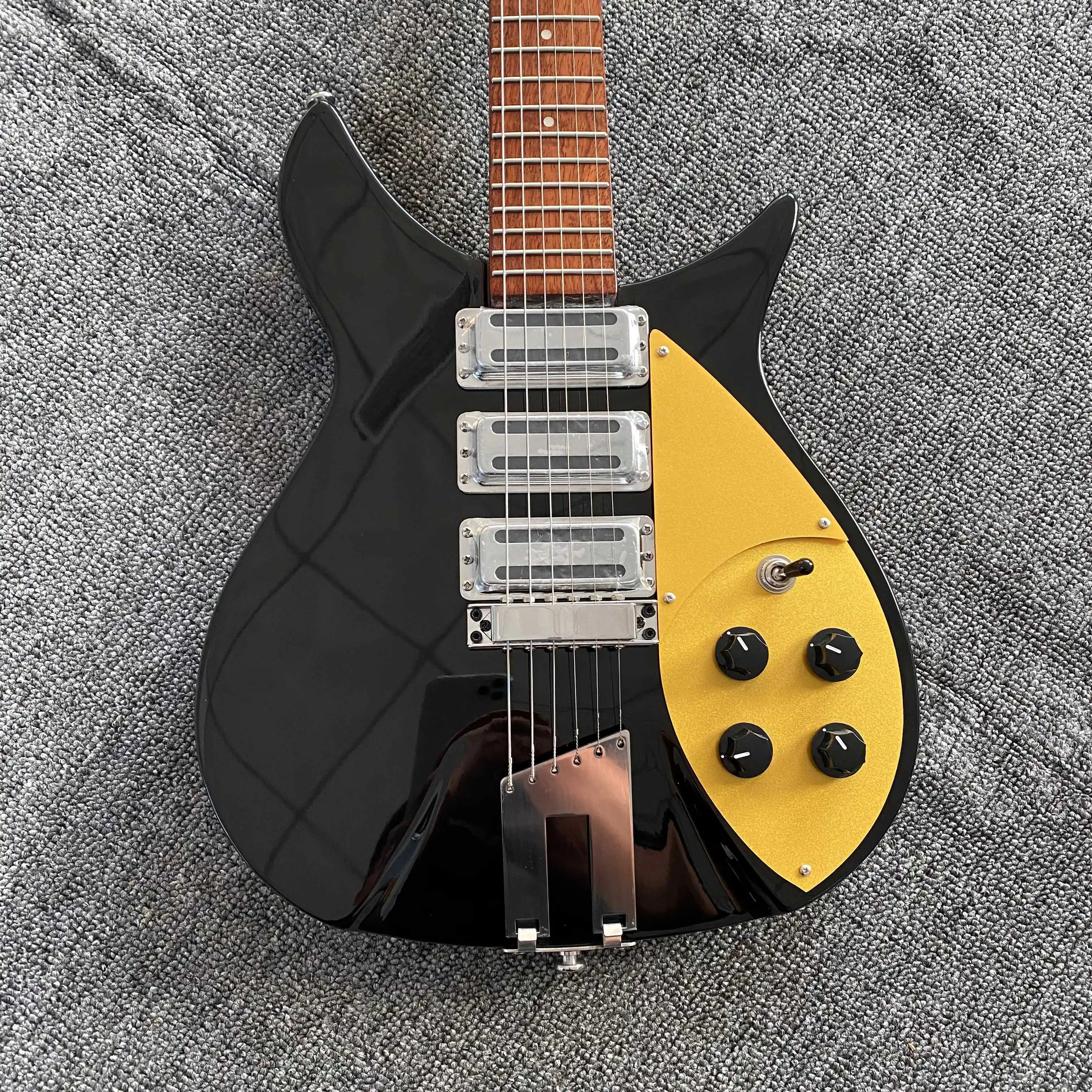 Black 325 Electric Guitar, Gold Sparkle Pickguard, Square Tailpiece, Vintage Tuning Machines, Rosewood Fingerboard