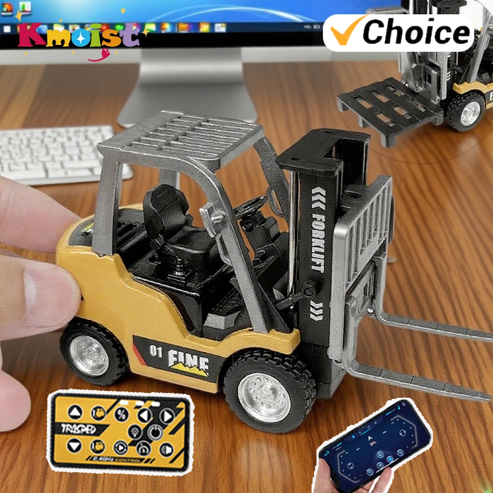 1/64 Alloy Forklift Truck Remote Controll Engineering Vehicle Tabletop Model with Music Light Collection Toys for Boy Xmas Gifts