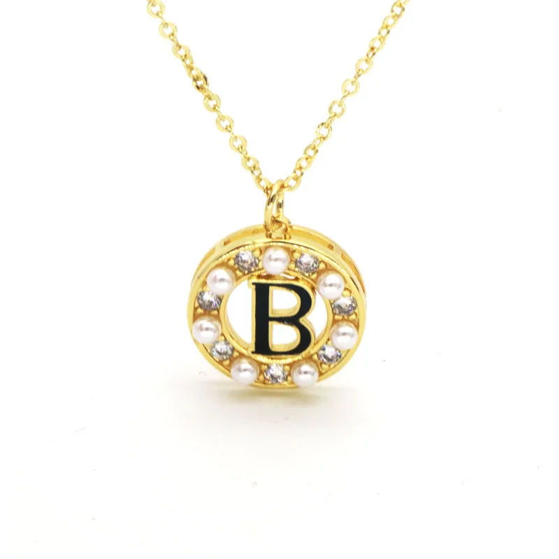 Unique Alphabet Jewelry 18K Gold Plated Round Capital 26 A-Z Pearl Initial Letters Pendant Necklace