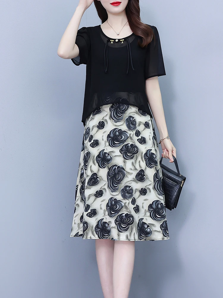 Novo chinês sle feminino dr verão 2025 tamanho grande na moda ort sve a linha saia de cintura alta impresso casual confortável