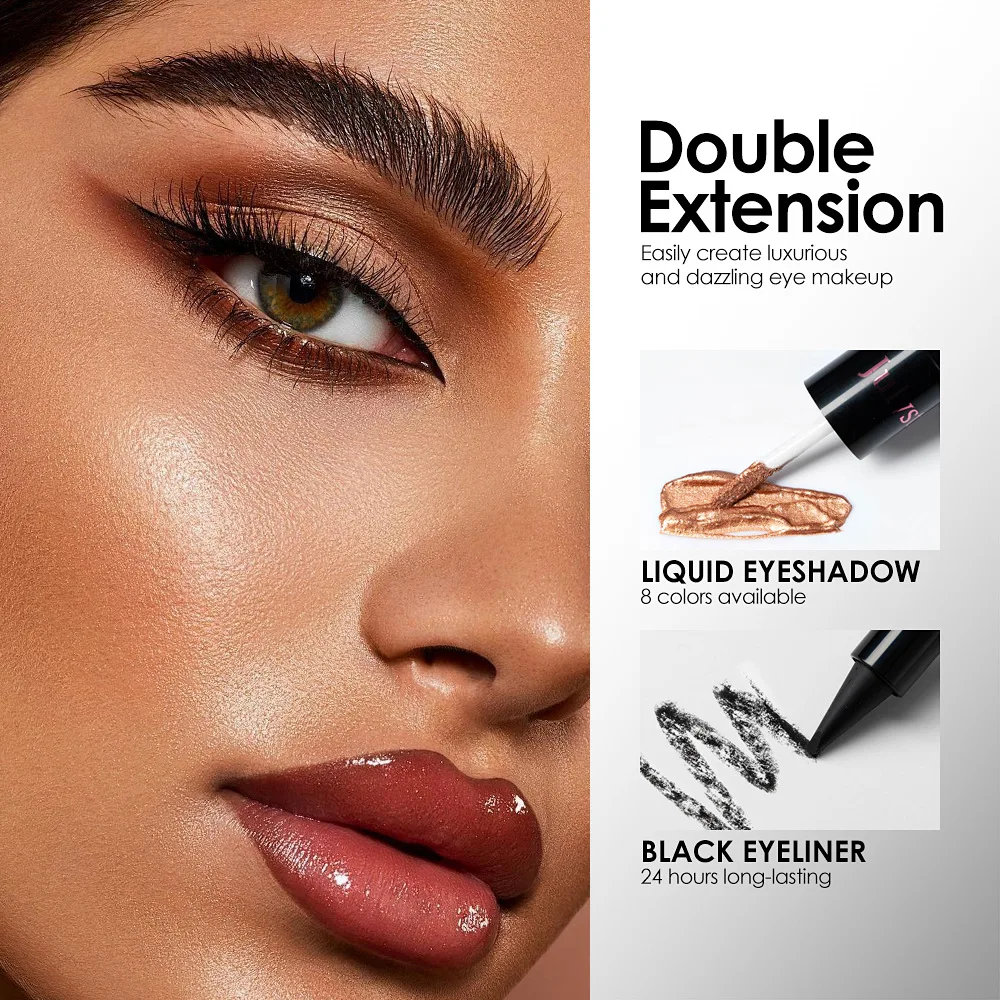 2-in-1 Liquid Eyeshadow with Shimmer & Eyeliner Dual Ended Highly Pigmented Smudge Proof Party Makeup