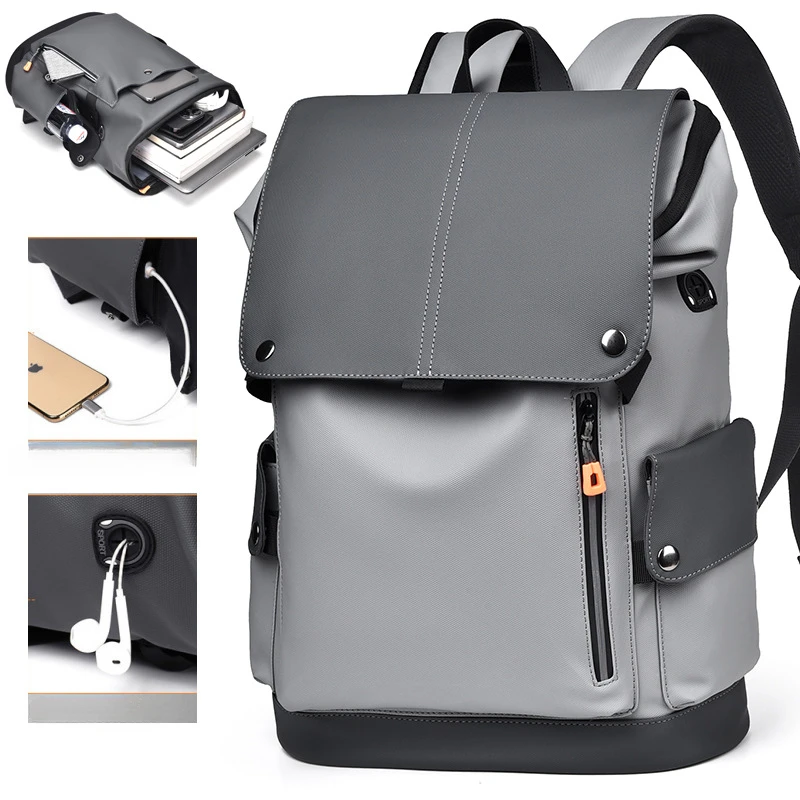 New Business Backpack Men's Shoulder Bag Large Capacity Travel Computer Bag Workwear Function Bag Trend PU Leather