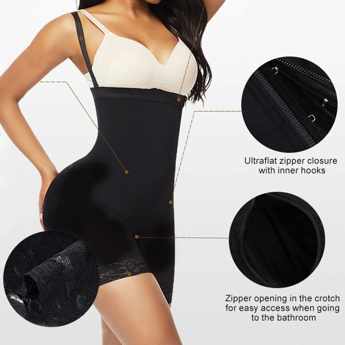 Waist Slimming Zipper Bodysuit Crotch Side Zipper Shapers Fajas Colombianas Shapewear For Women