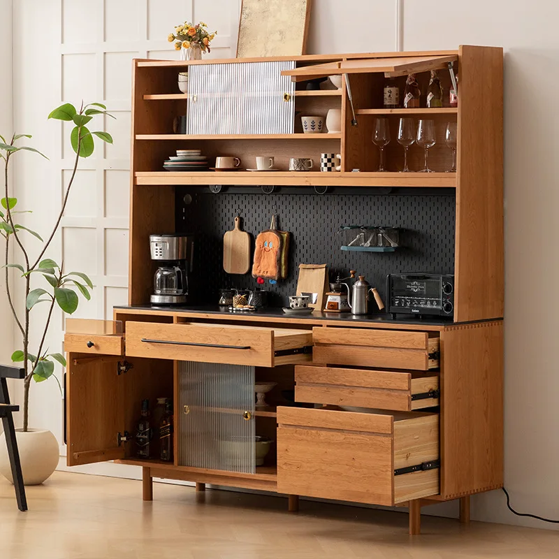 Solid wood retro dining side cabinet integrated high household rock slab locker hole board tea