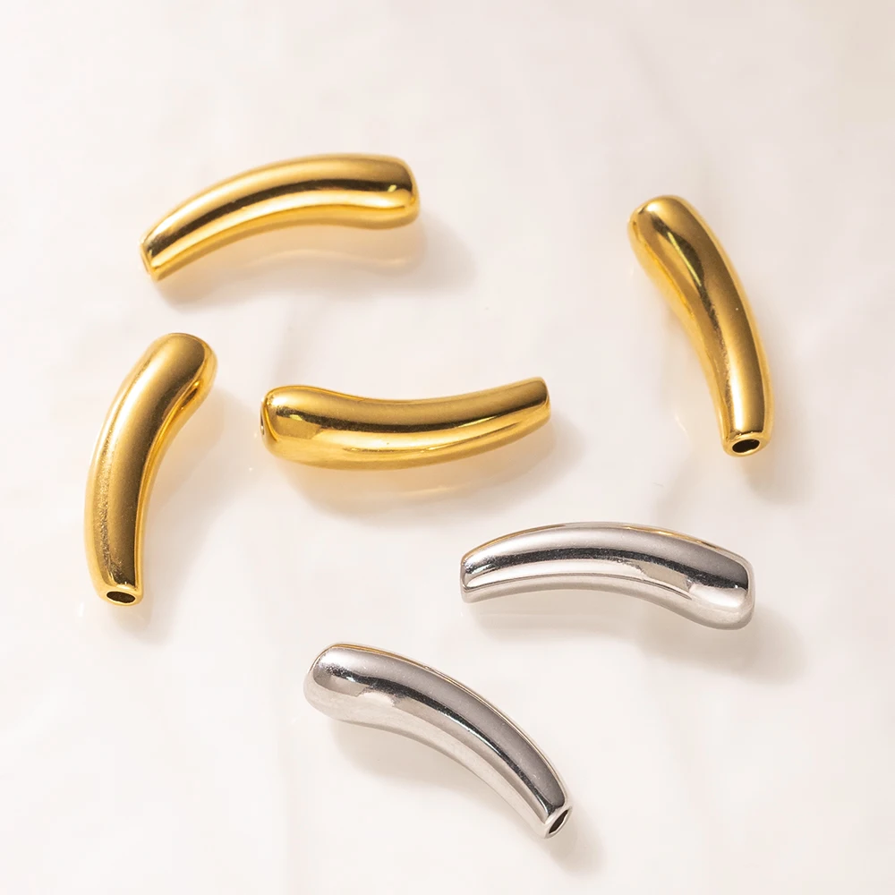 2 قطعة الفولاذ المقاوم للصدأ الباذنجان منحني المعكرونة سحر أنبوب فضفاض الخرز فاصل موصل ل سوار ذاتي الصنع صنع المجوهرات الحرفية العرض