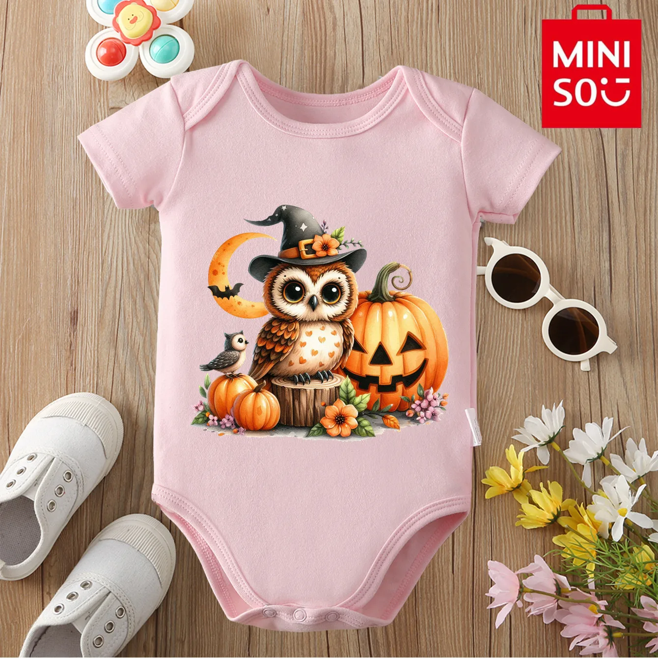 MINISO ارتداءها بلدي أول هالوين البومة اليقطين طباعة ملابس قطنية نقية للطفل نيسيي بذلة لحديثي الولادة 0 إلى 12 شهرا