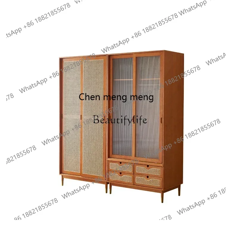 

New Arrivals Japanese-style solid wood rattan wardrobe, bedroom storage, household sliding door, modern simplicityss 7304