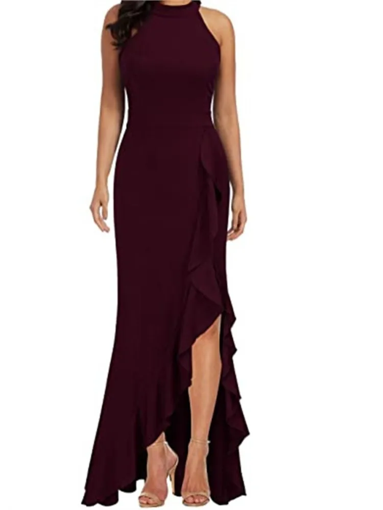 

Women's Formal Evening Long Dress Slim Fit With Ruffled Hem Mermaid Dress 2026 New Slit Long Elegant Sleeveless Party Gown