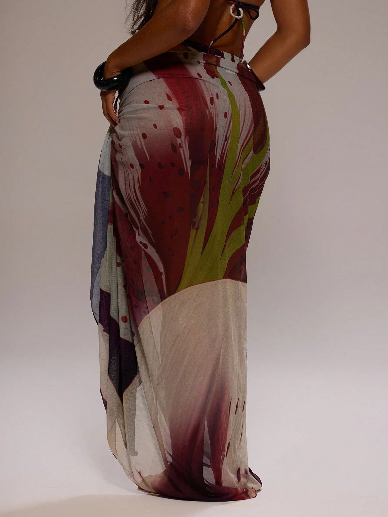 

Sheer Mesh Floral Print Tie Sarong Cover Up Beach Wrap Skirt Boho Sexy Summer