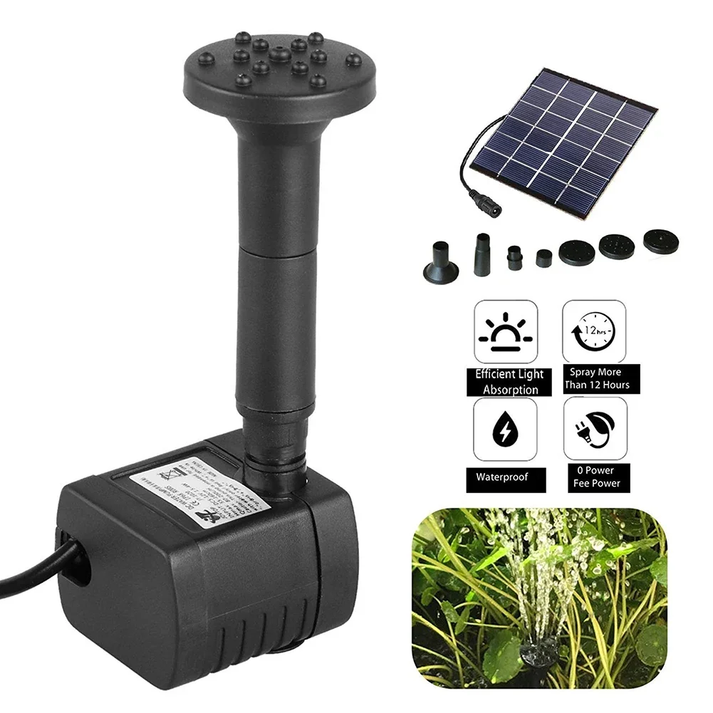 5W Solar Water Pump with 6 Nozzles Fountain Pump Hydroponics Submersible Pump Decorative Props for Bird Bath Pond Garden Decor