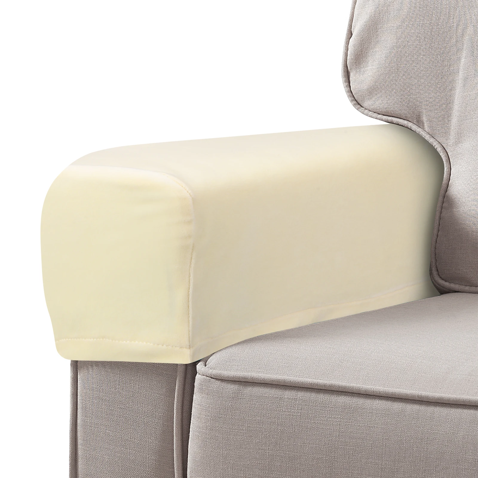 

2pcs Sofa Armrest Cover Universal Elastic Protector Beige Couch Home Office Polyester Long Term Use Simple Style