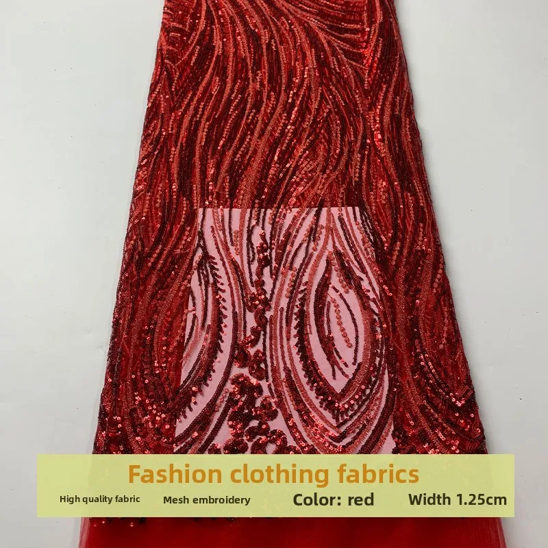 

Lace Mesh Striped Pattern Sequins Fabric for Perspective Wedding Dress Clothing Diy Cloth By The Yard Sewing Material