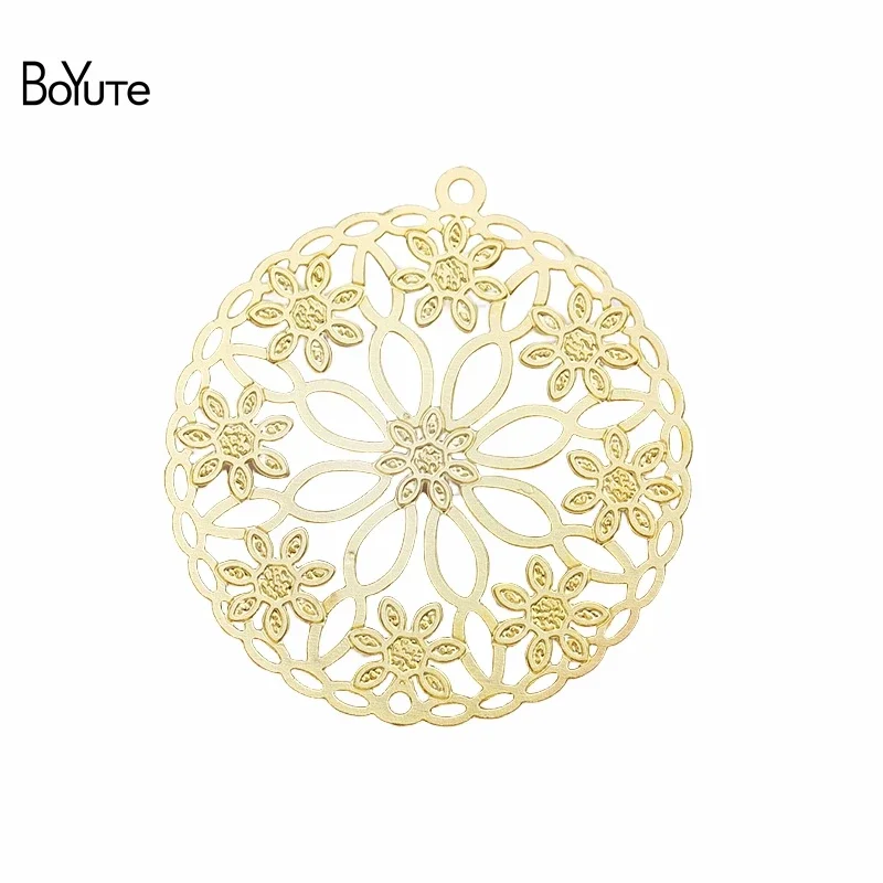 BoYuTe (50 Pieces/Lot) 26MM Metal Brass Filigree Flower Pendant Charms DIY Jewelry Accessories Handmade Materials