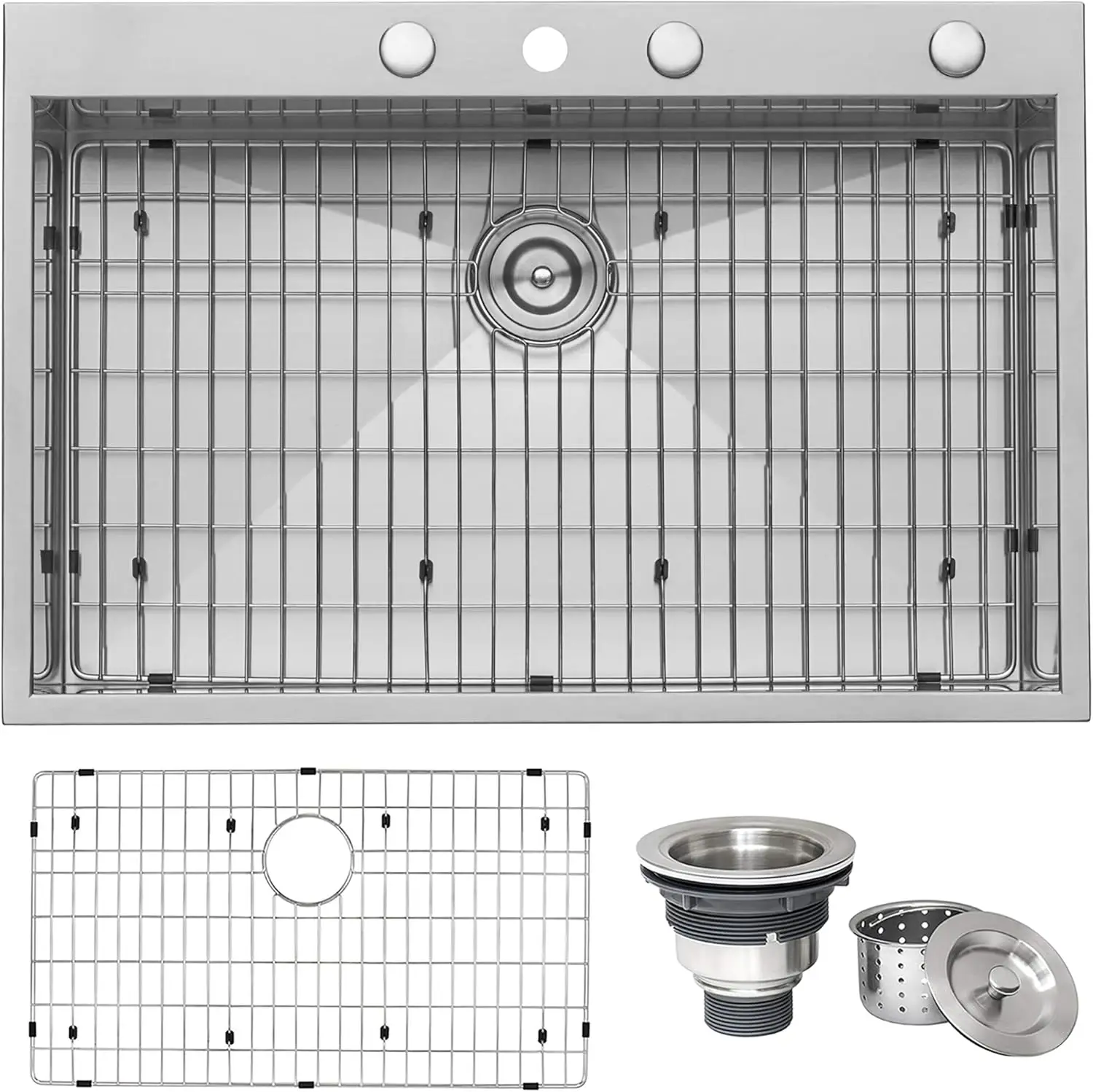 Fregadero de cocina de acero inoxidable Zero-Radius de calibre 16 con montaje superior empotrado de 33 x 22 pulgadas, cuenco individual - Rvh8001