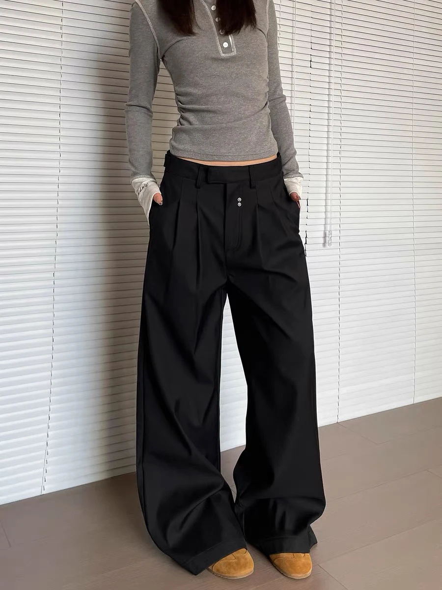 

American Sle High Waist Pleated Micro Flared Straight Leg Pants Men Women Vintage Design Loose Drapey Slimming Casual Trousers