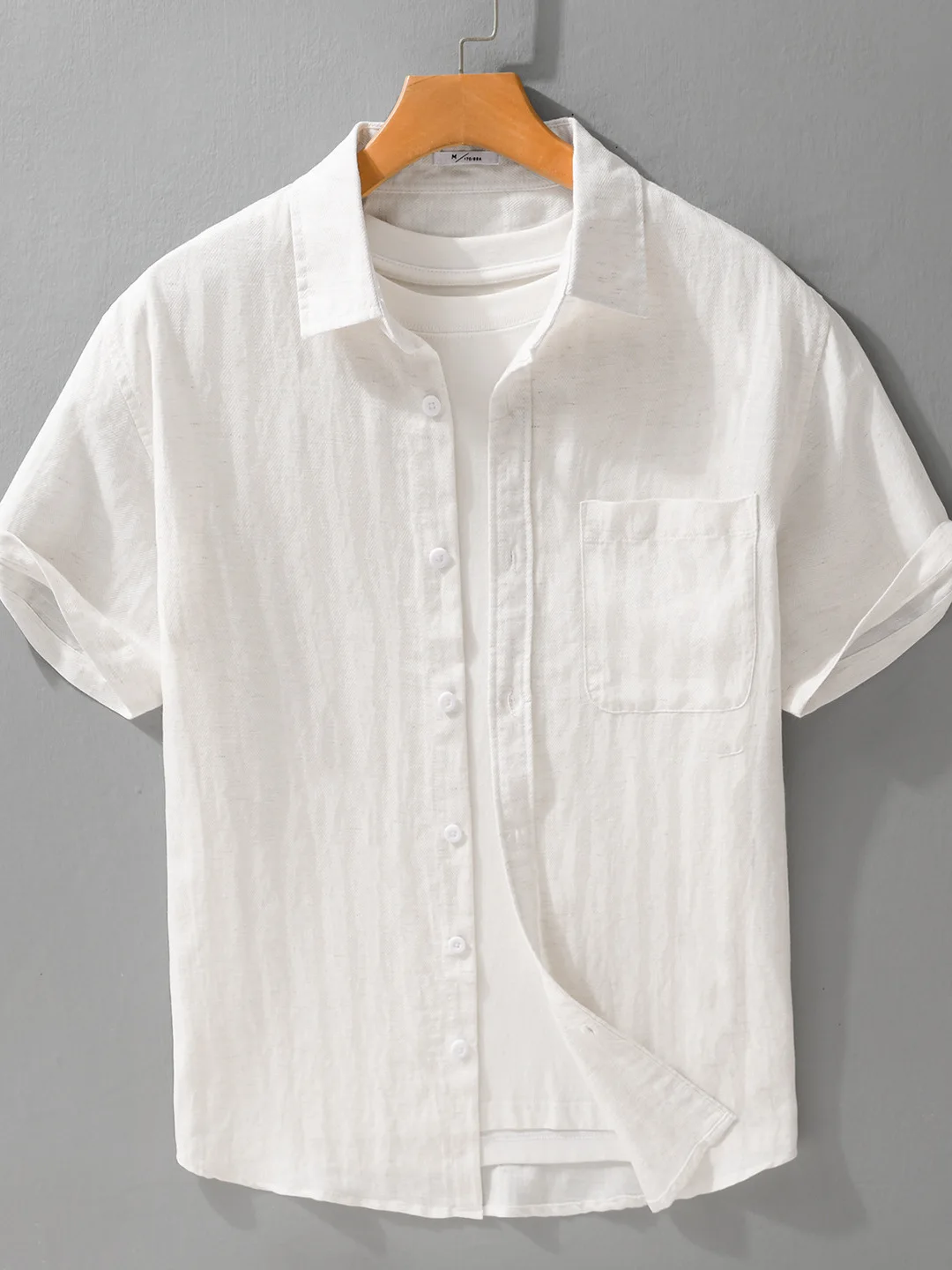 Linen Silk Mixed Short Sleeve Casual Shirt Men's Summer Breathable Texture Loose Fit Button down Sun Protection Regular Length