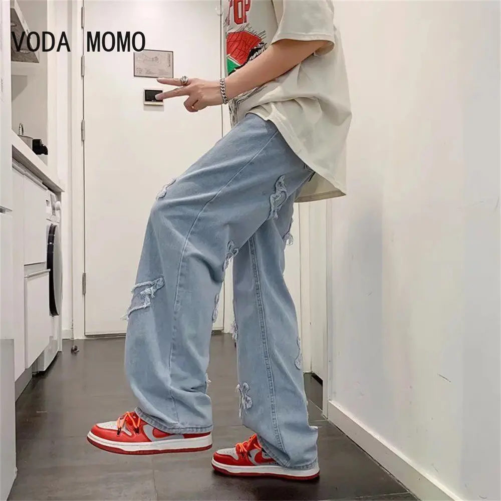 

Trousers Cross Men's Straight Jeans Neutral Denim Stitch Loose Wide Leg Men Jeans Quality Casual Baggy Trousers Street Hip Hop