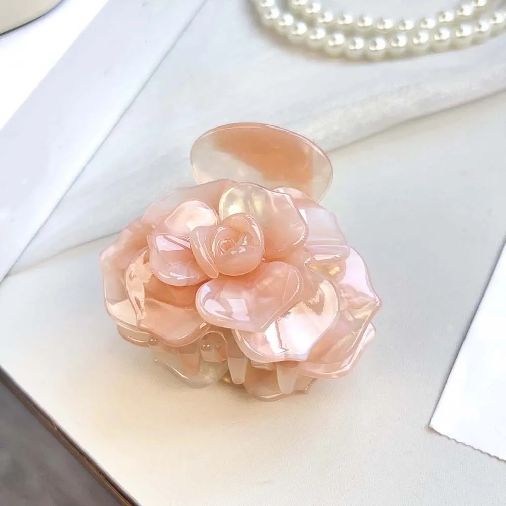 

Fashion Elegant Camellia Hair Claw Gradient Color Korean Style Flower Shark Clip Acrylic Hairgrips Acetic Acid Hair Claw Friends